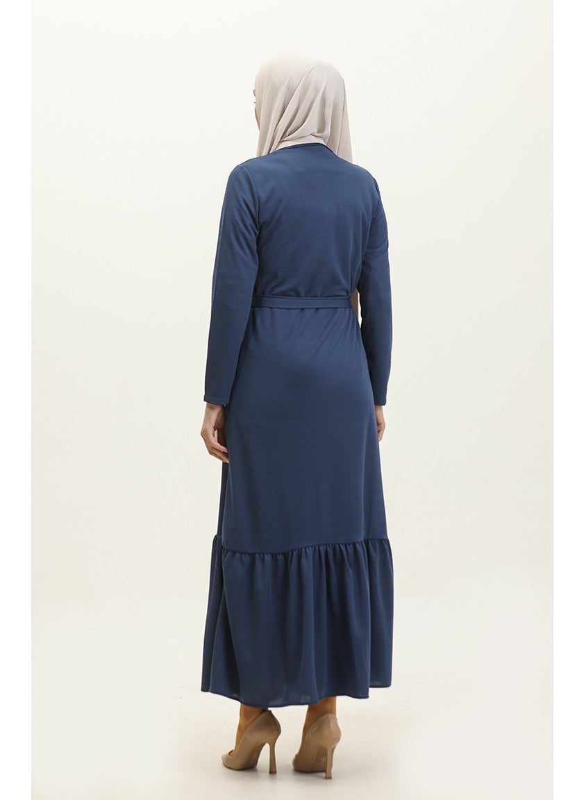 Pleated Belted Abaya 0703-08 Indigo