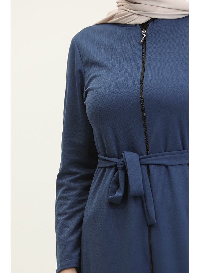 Pleated Belted Abaya 0703-08 Indigo