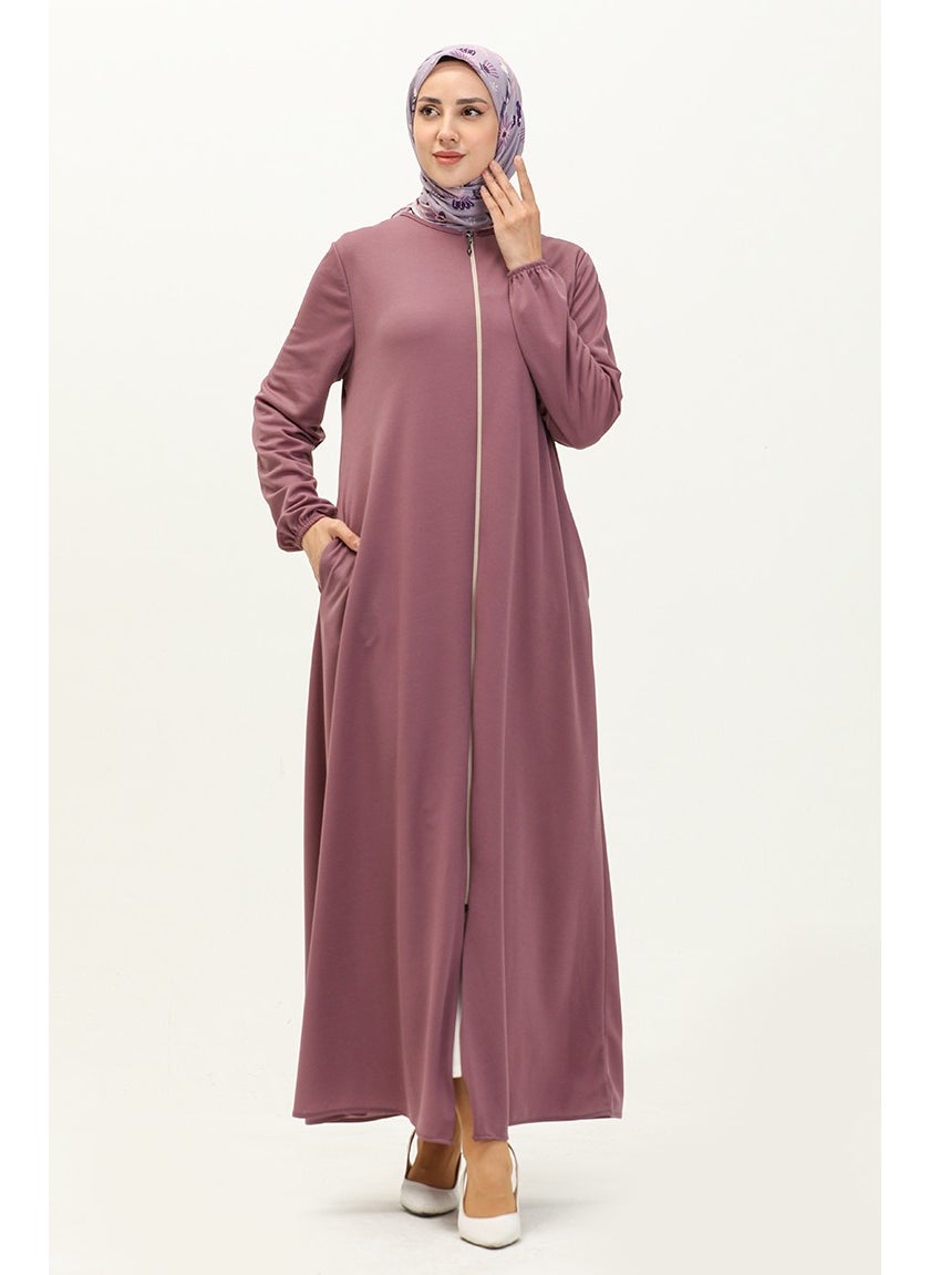 Zippered Pocket Abaya 6666-08 Dark Lilac