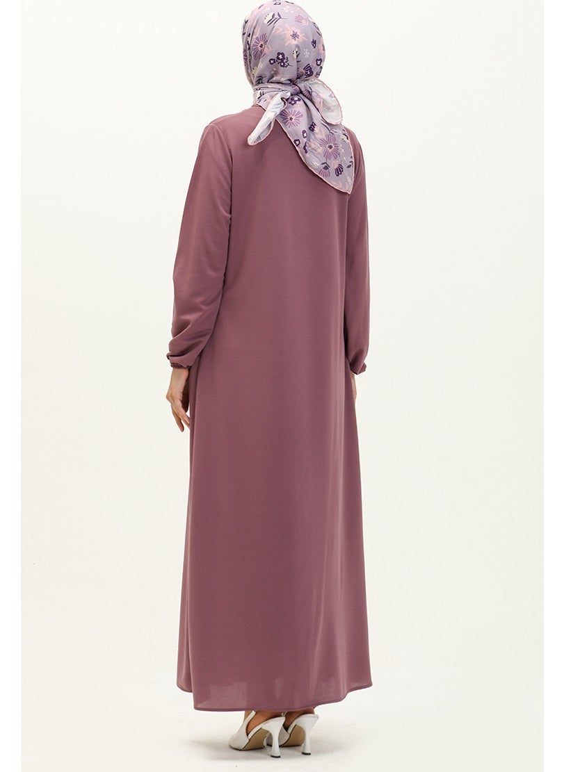 Zippered Pocket Abaya 6666-08 Dark Lilac