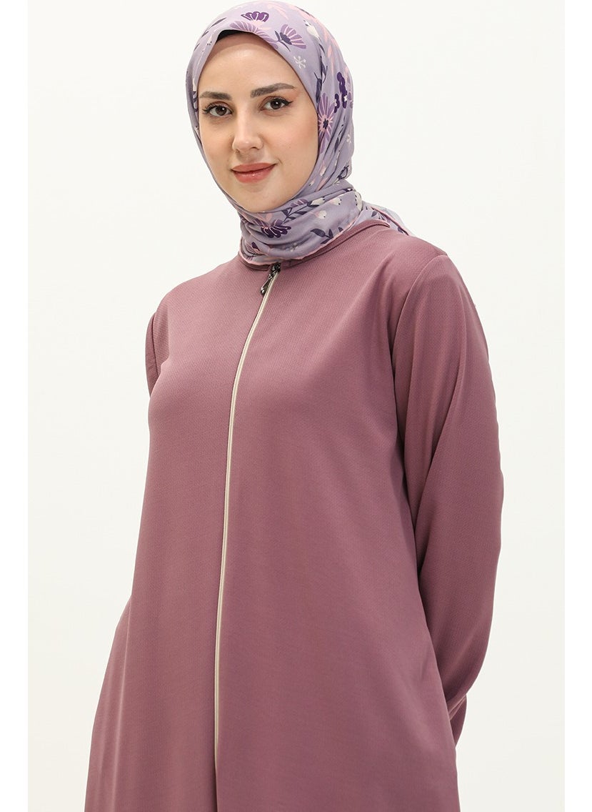Zippered Pocket Abaya 6666-08 Dark Lilac