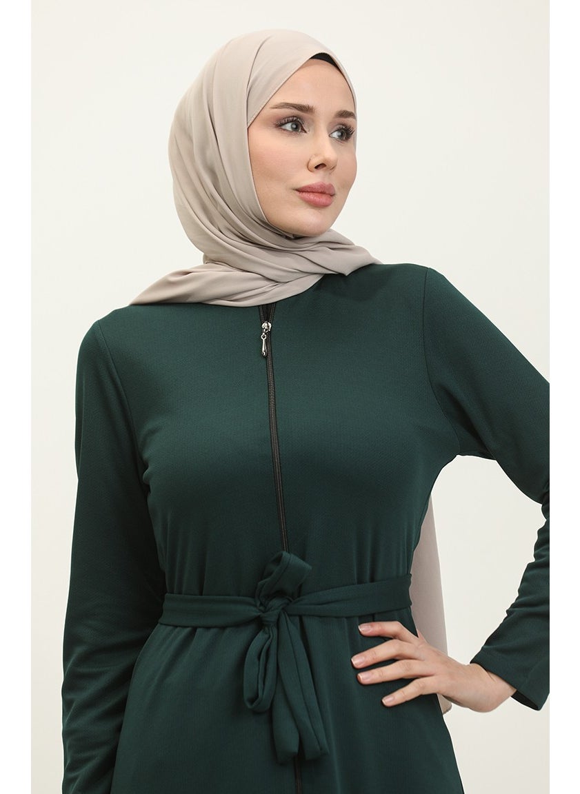Pleated Belted Abaya 0703-05 Emerald Green