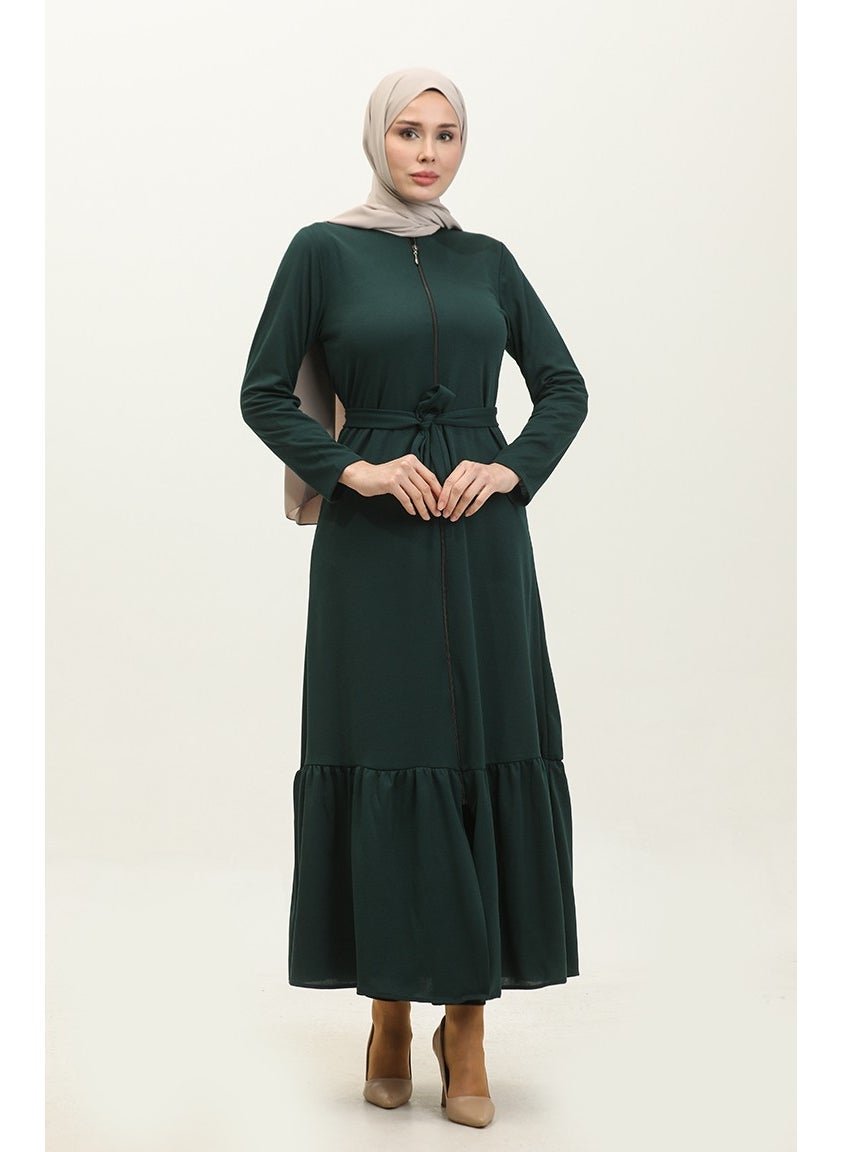 Pleated Belted Abaya 0703-05 Emerald Green