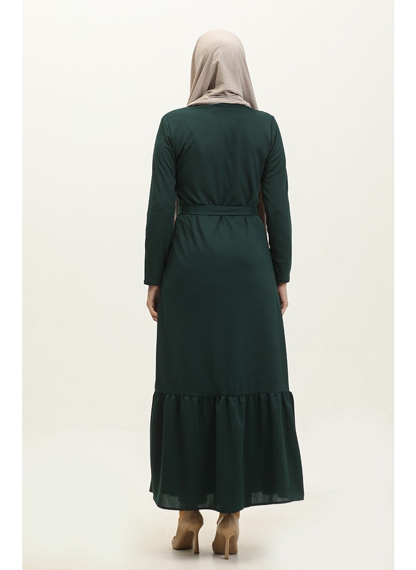 Pleated Belted Abaya 0703-05 Emerald Green