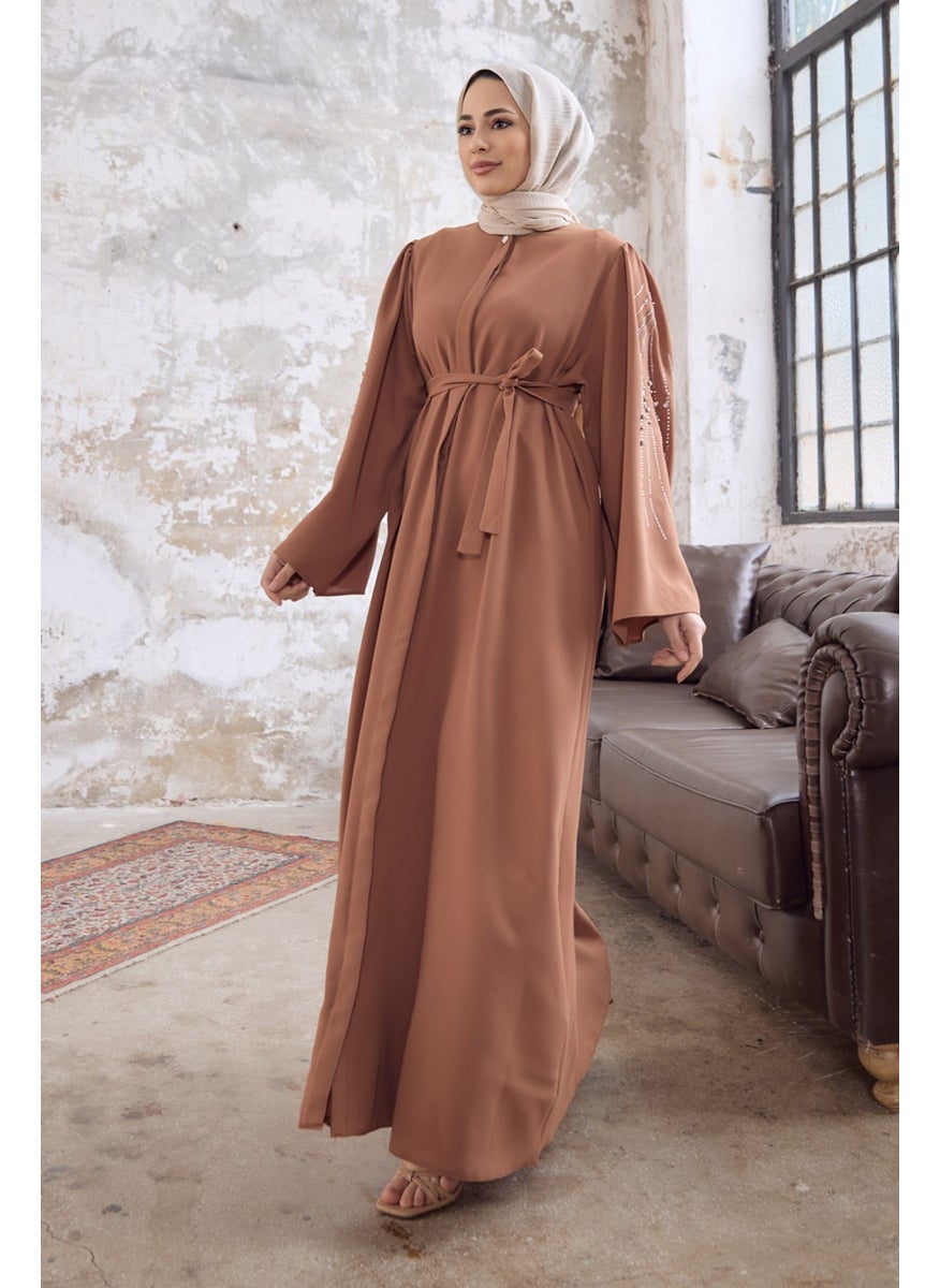 Rona Sleeves Patterned Abaya - Camel