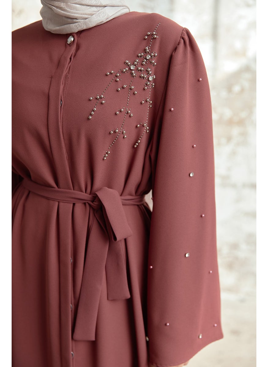 Lena Embroidery Detailed Abaya - Dusty Rose