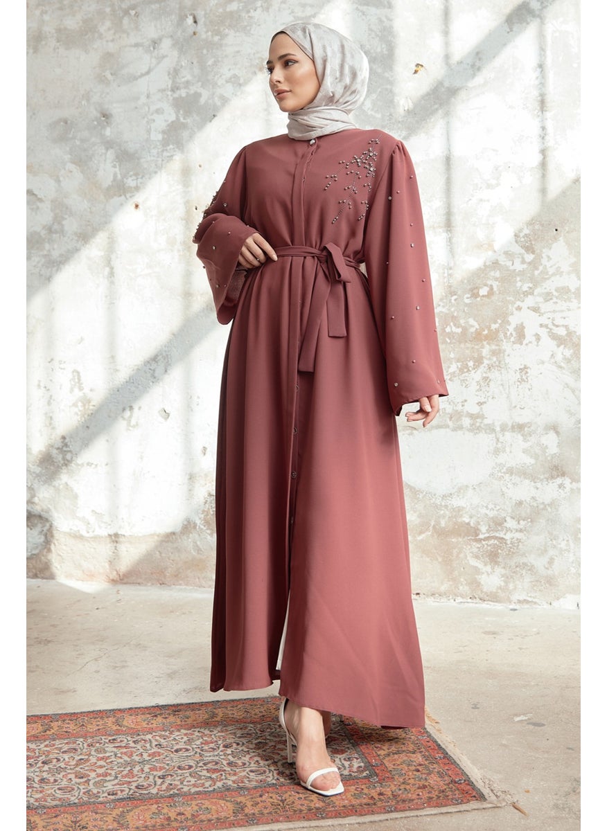 Lena Embroidery Detailed Abaya - Dusty Rose