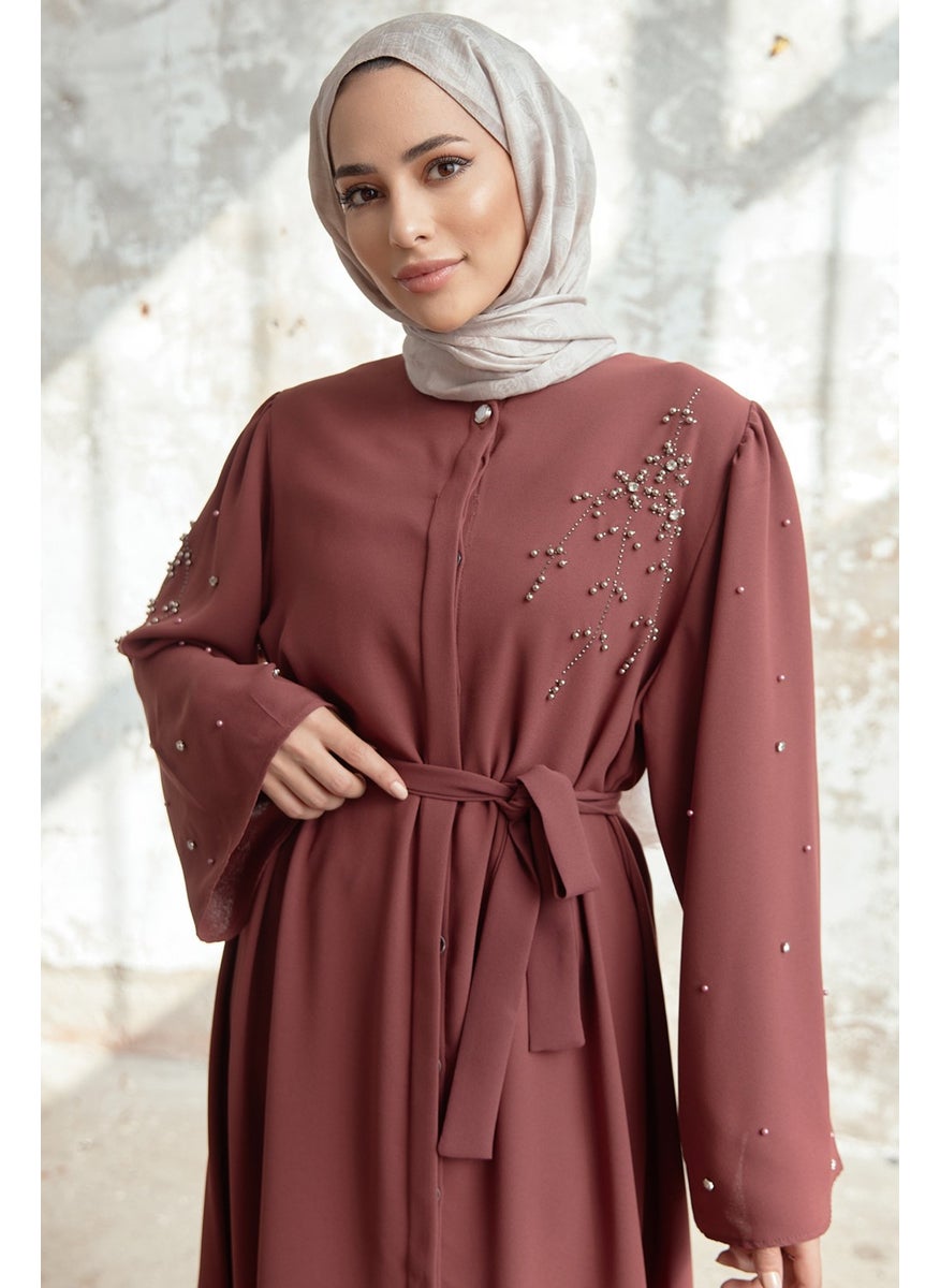 Lena Embroidery Detailed Abaya - Dusty Rose