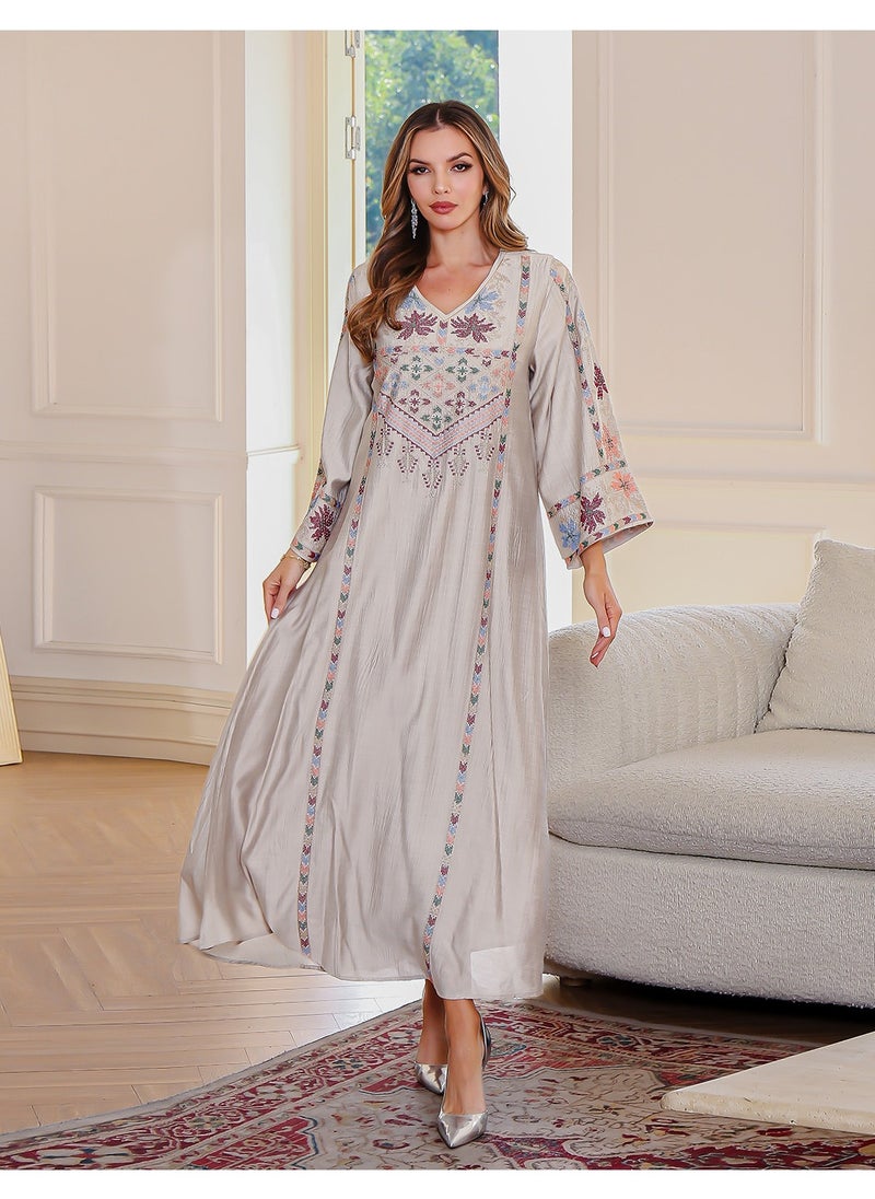 Muslim elegant dress women's clothing, abaya embroidered robe, Dubai women's clothing