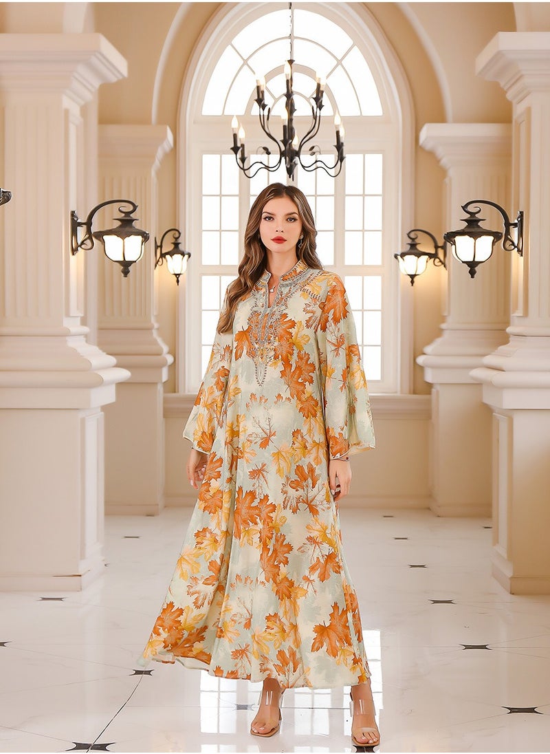 Muslim abaya summer robe dress, printed long dress, Dubai robe