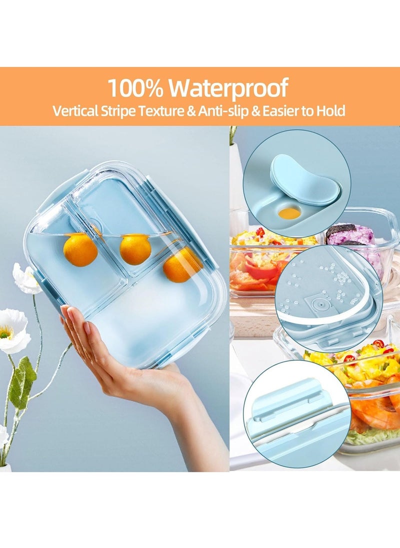 3 pieces glass kitchen meal preparation containers, 410ml, 650ml,960ml with durable lock lids, meal preparation containers, children's and adult glass bento boxes