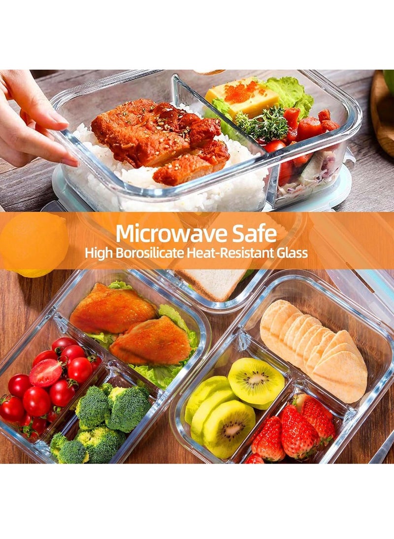 3 pieces glass kitchen meal preparation containers, 410ml, 650ml,960ml with durable lock lids, meal preparation containers, children's and adult glass bento boxes