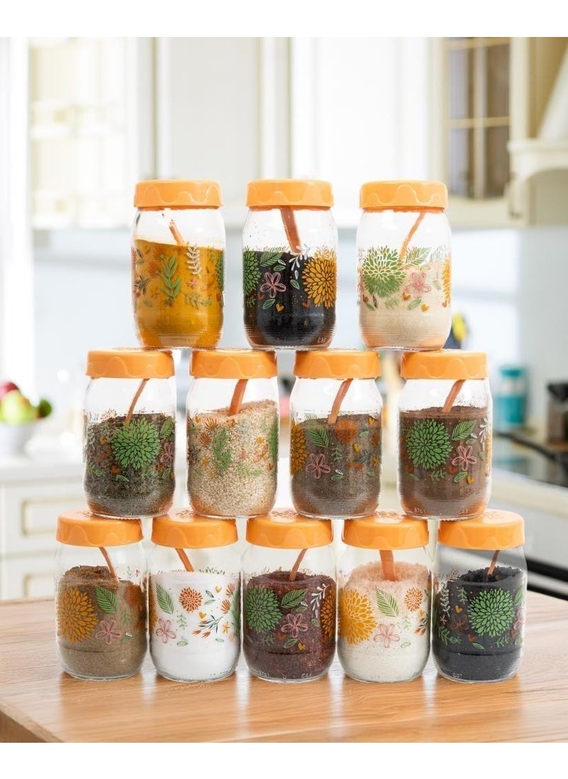 12LI 370 cc Botanical Glass Spice Jar Set-Spice Jar Set-Storage Container-Peach