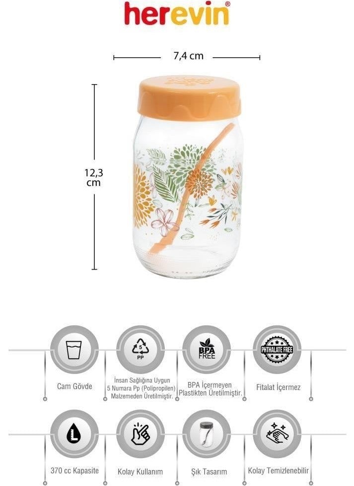 12LI 370 cc Botanical Glass Spice Jar Set-Spice Jar Set-Storage Container-Peach