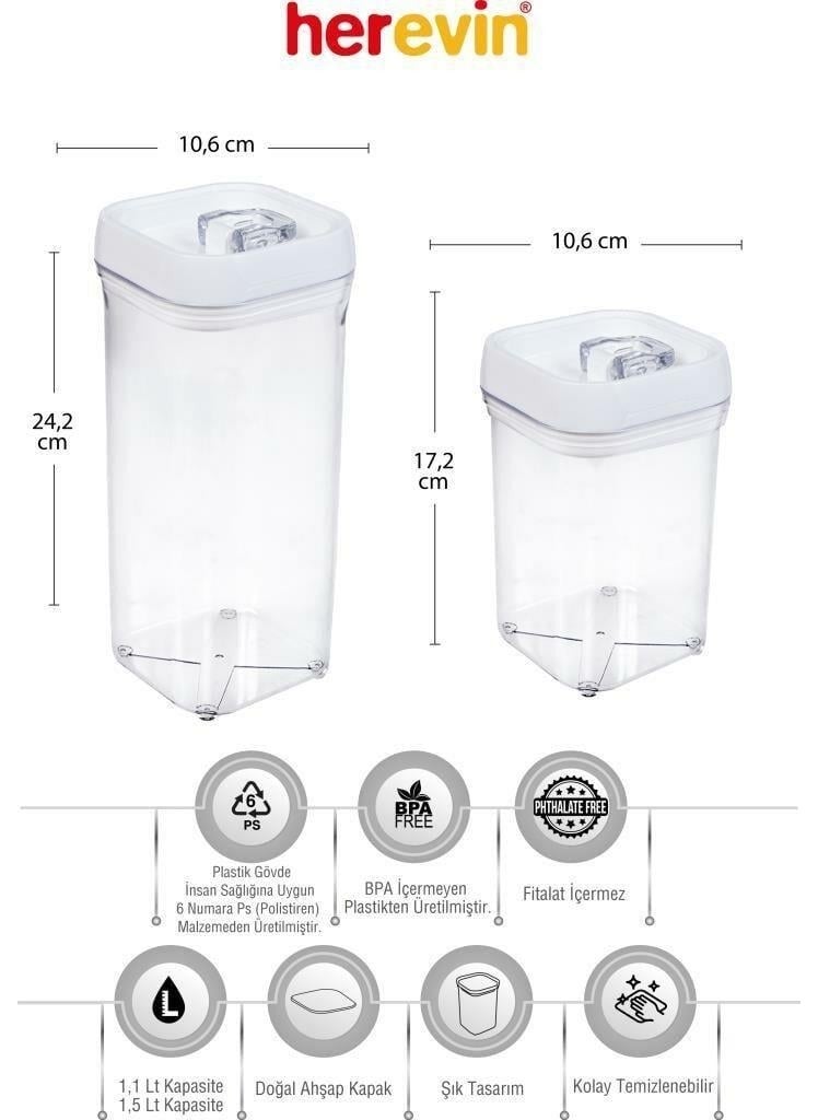 6-Piece Square 1.1 Lt + 1.5 Lt Food Legumes Storage Container Spice Set-White-25 Pieces Labeled