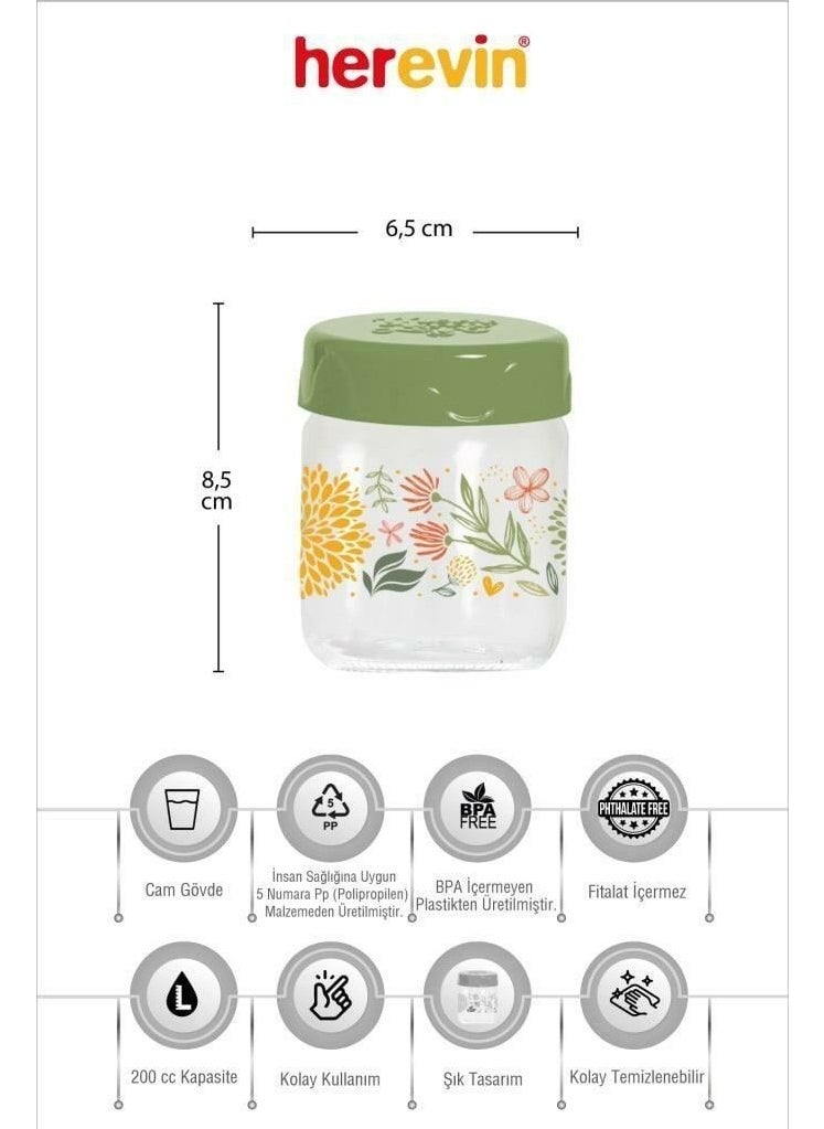 12LI 200 cc Botanical Glass Spice Jar Set-Spice Jar Set-Storage Container-Green