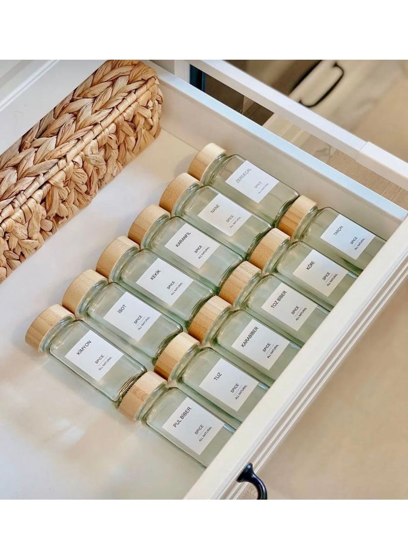12-Piece Bamboo Lid Labeled Glass Spice Jar Set (With Sprinkle Head)