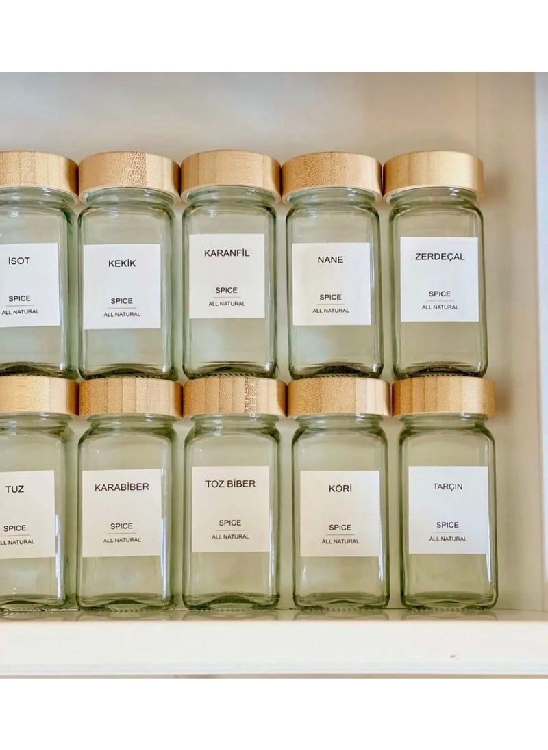 12-Piece Bamboo Lid Labeled Glass Spice Jar Set (With Sprinkle Head)