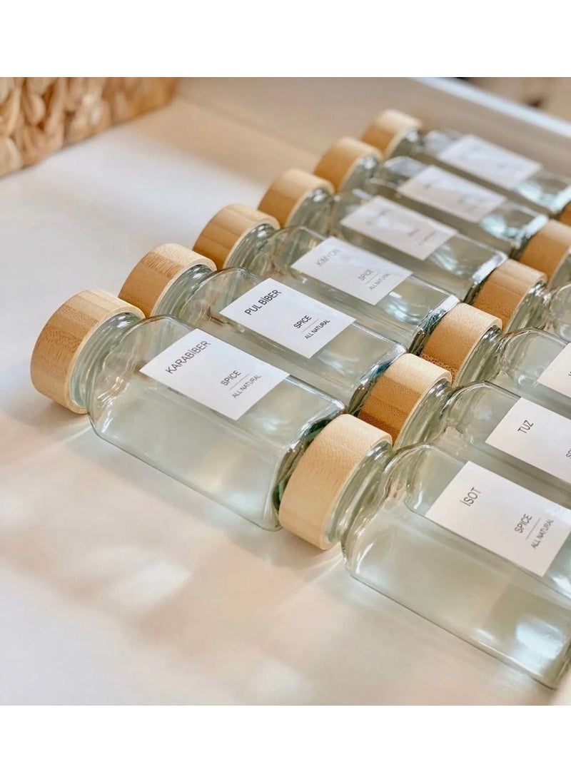 12-Piece Bamboo Lid Labeled Glass Spice Jar Set (With Sprinkle Head)