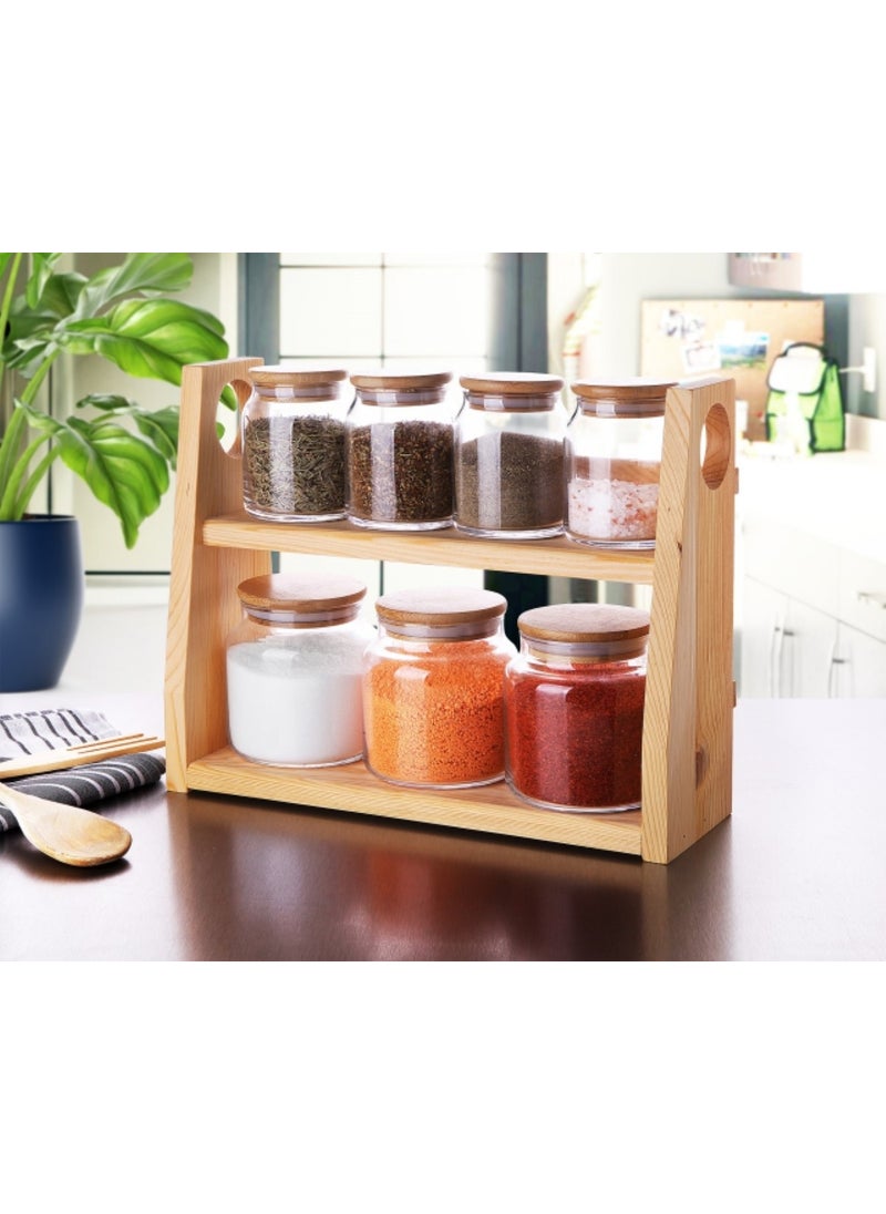 7-Piece Glass Spice Set with Bamboo Lid and Wooden Stand