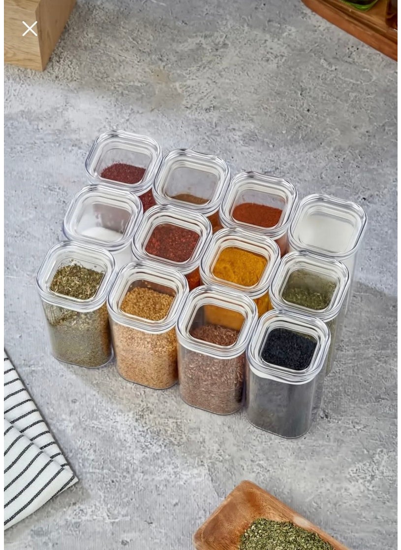 Labeled 12-Piece 250 ml Acrylic Spice Jar Set with Storage Door and Transparent Label