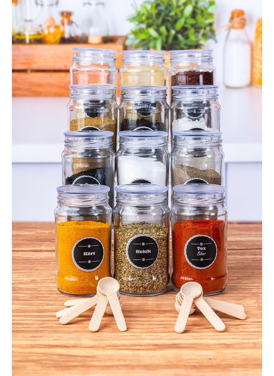 12-Piece Luxury Spice Set with Label, Vacuum Lid and Spoon 330 ml