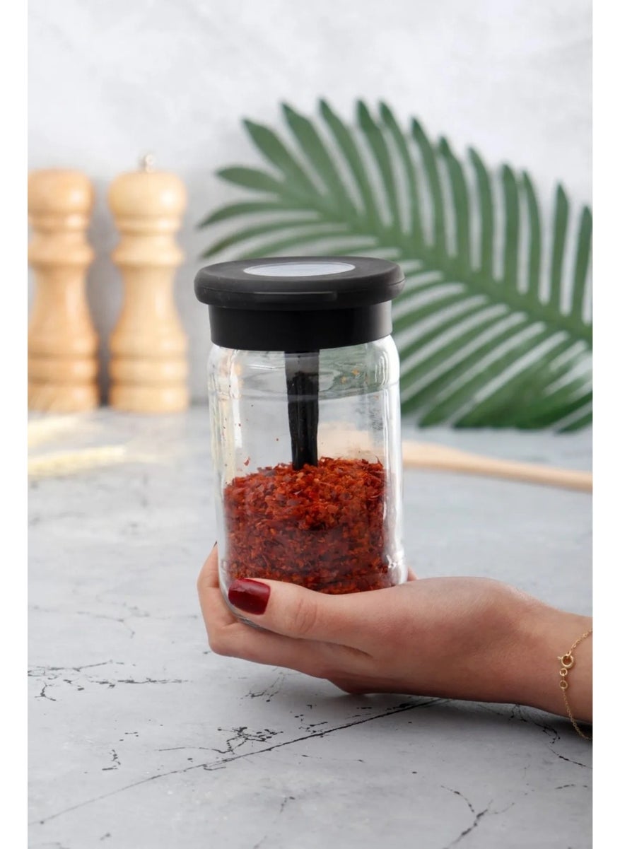6 Pieces Silicone Vacuum Glass Spice Jar with Lid - Labeled Spice Jar with Spoon - 380 ml