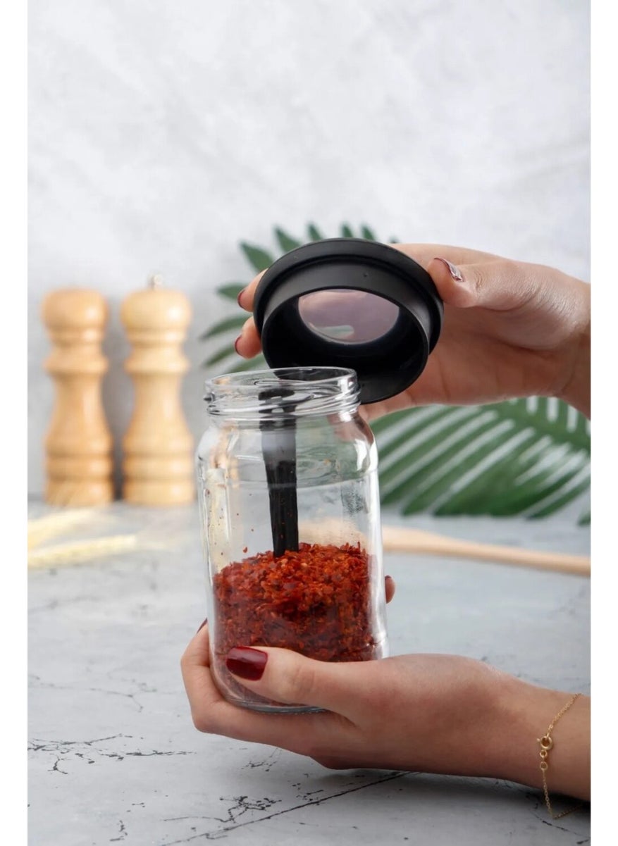 6 Pieces Silicone Vacuum Glass Spice Jar with Lid - Labeled Spice Jar with Spoon - 380 ml