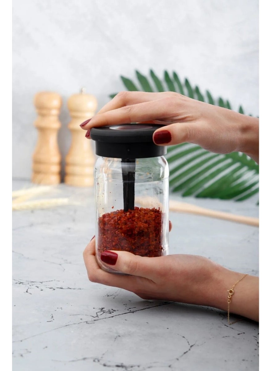 6 Pieces Silicone Vacuum Glass Spice Jar with Lid - Labeled Spice Jar with Spoon - 380 ml