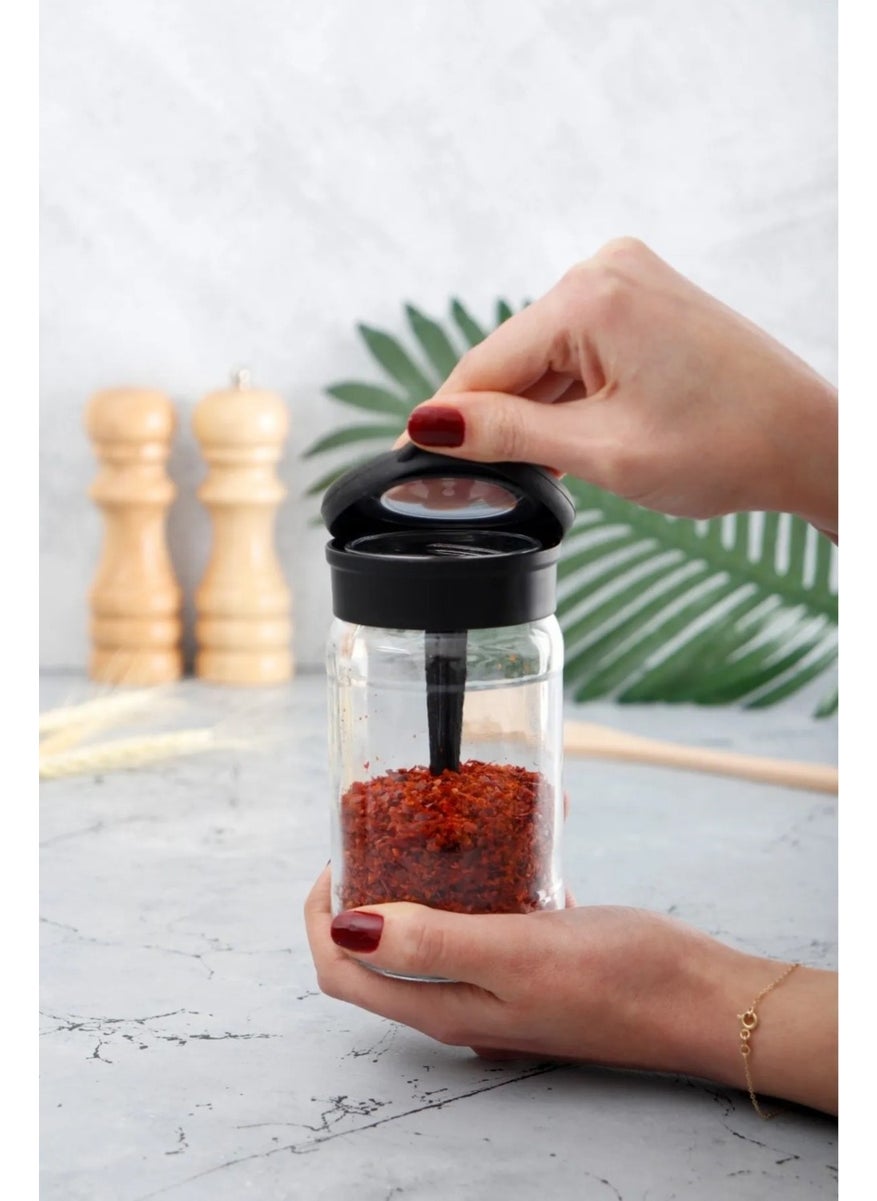 6 Pieces Silicone Vacuum Glass Spice Jar with Lid - Labeled Spice Jar with Spoon - 380 ml