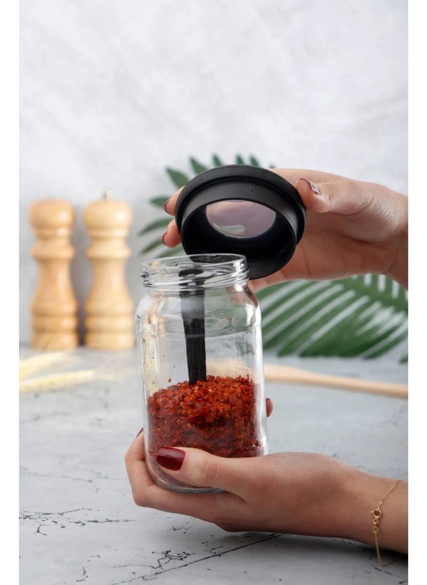 12 Pieces Silicone Vacuum Glass Spice Jar with Lid - Labeled Spice Jar with Spoon - 380 ml