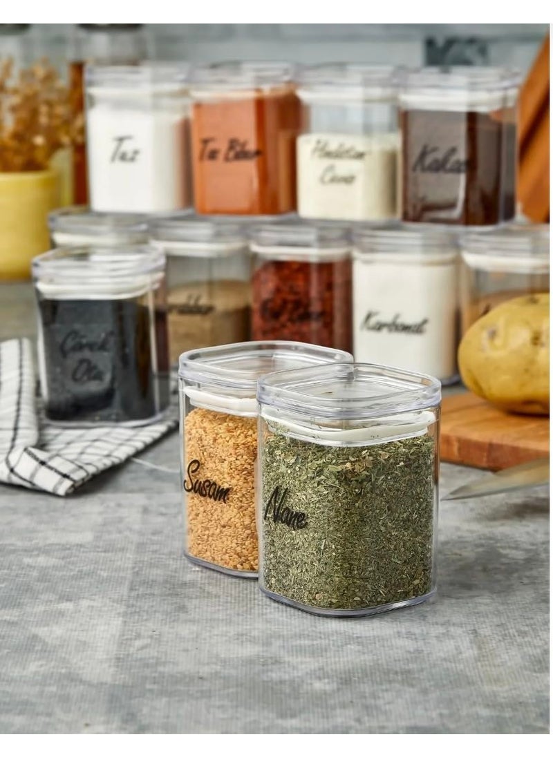 Labeled 12-Piece 200 ml Acrylic Spice Jar Set with Storage Door and Transparent Label