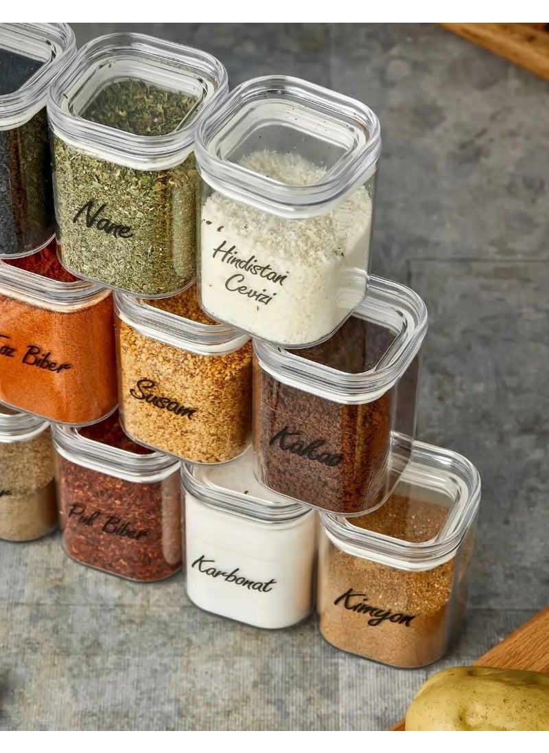 Labeled 12-Piece 200 ml Acrylic Spice Jar Set with Storage Door and Transparent Label