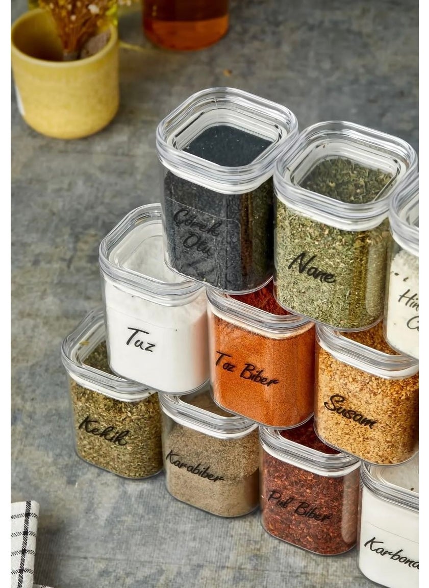 Labeled 12-Piece 200 ml Acrylic Spice Jar Set with Storage Door and Transparent Label