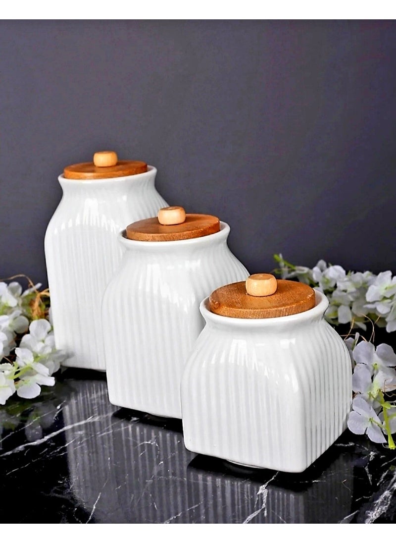 3-Piece Porcelain Tea Sugar Salt Storage Jar Set 1000ML, 750ML, 500ML