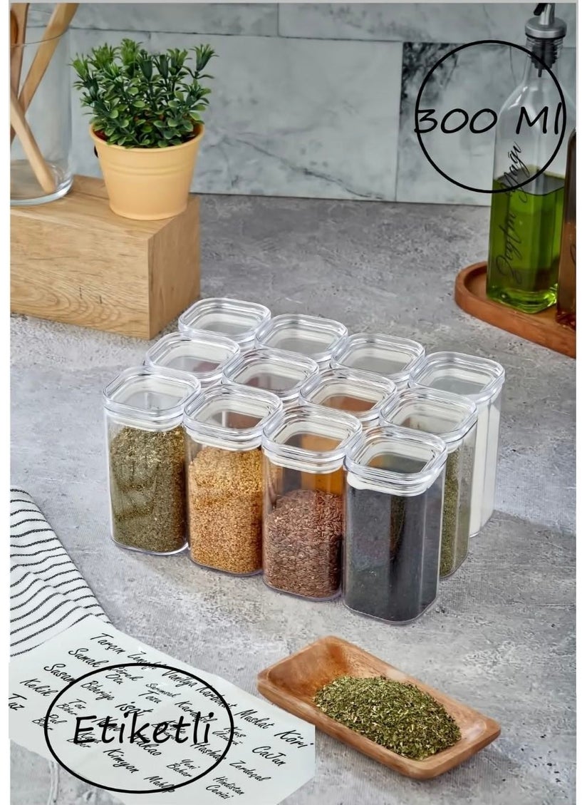 Labeled 300 ml Acrylic Spice Jar Set Storage Container with Transparent Label