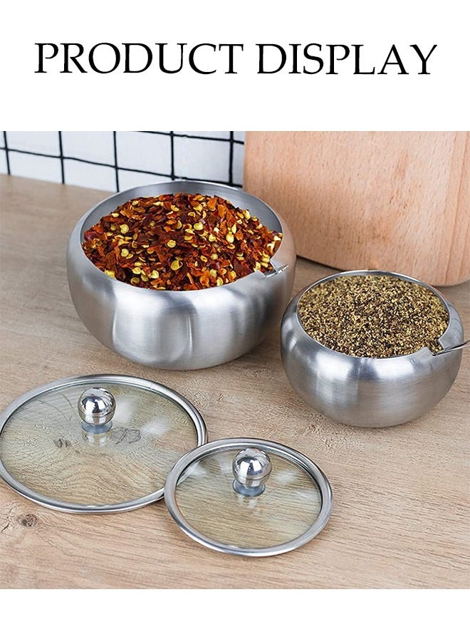Stainless Steel Spice Jar, Multifunctional Seasoning Box, Food Storage Container, Equipped With Spoon And Lid, High Temperature Resistance, Rust Prevention, Suitable For Storing Sugar, Salt, Seasoning, Pepper, 350ml