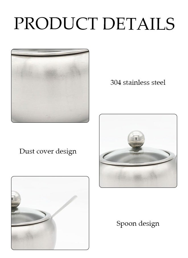 Stainless Steel Spice Jar, Multifunctional Seasoning Box, Food Storage Container, Equipped With Spoon And Lid, High Temperature Resistance, Rust Prevention, Suitable For Storing Sugar, Salt, Seasoning, Pepper, 350ml