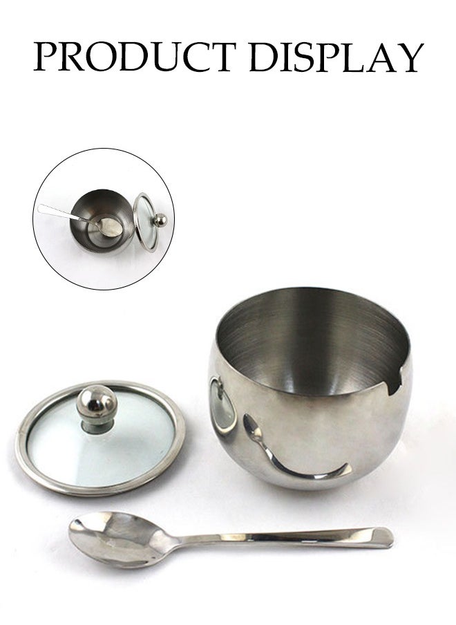 Stainless Steel Spice Jar, Multifunctional Seasoning Box, Food Storage Container, Equipped With Spoon And Lid, High Temperature Resistance, Rust Prevention, Suitable For Storing Sugar, Salt, Seasoning, Pepper, 350ml