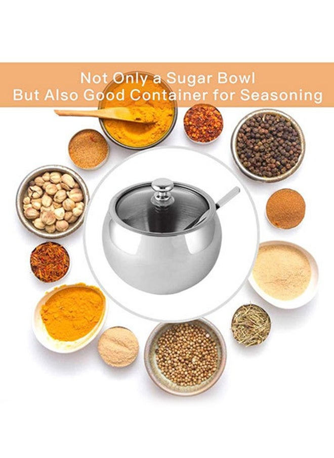 Stainless Steel Spice Jar, Multifunctional Seasoning Box, Food Storage Container, Equipped With Spoon And Lid, High Temperature Resistance, Rust Prevention, Suitable For Storing Sugar, Salt, Seasoning, Pepper, 350ml