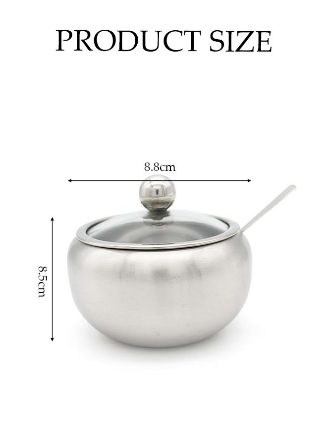 Stainless Steel Spice Jar, Multifunctional Seasoning Box, Food Storage Container, Equipped With Spoon And Lid, High Temperature Resistance, Rust Prevention, Suitable For Storing Sugar, Salt, Seasoning, Pepper, 350ml