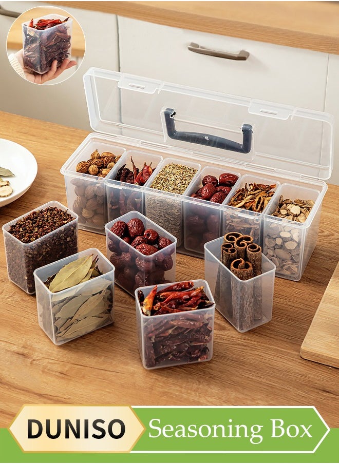 Seasoning Container Set, Household Transparent Spice Storage Box, Kitchen Seasoning Bottle, 6 Detachable Seasoning Boxes, With Handheld And Lid, Snap Design, Moisture Proof And Dustproof, Suitable For Cabinets, Kitchens, Living Rooms