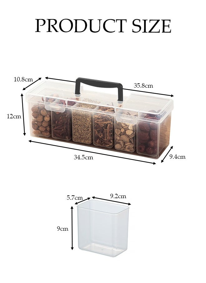 Seasoning Container Set, Household Transparent Spice Storage Box, Kitchen Seasoning Bottle, 6 Detachable Seasoning Boxes, With Handheld And Lid, Snap Design, Moisture Proof And Dustproof, Suitable For Cabinets, Kitchens, Living Rooms