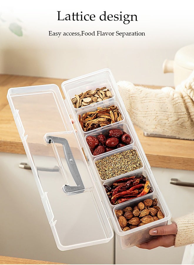Seasoning Container Set, Household Transparent Spice Storage Box, Kitchen Seasoning Bottle, 6 Detachable Seasoning Boxes, With Handheld And Lid, Snap Design, Moisture Proof And Dustproof, Suitable For Cabinets, Kitchens, Living Rooms