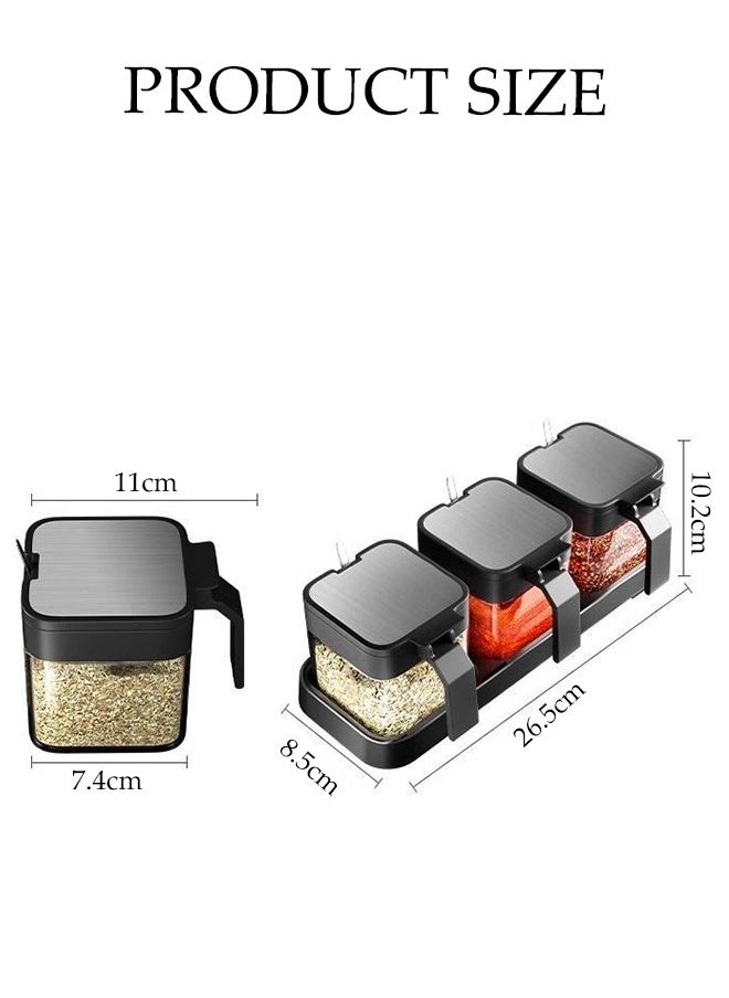 3 Pcs Seasoning Box, Household Spice Container, Kitchen Seasoning Bottle, Equipped Withspoon, Lid, Tray And Label, Handle Design, Dustproof And Moisture Proof, Easy To Clean, Suitable For Home And Kitchen