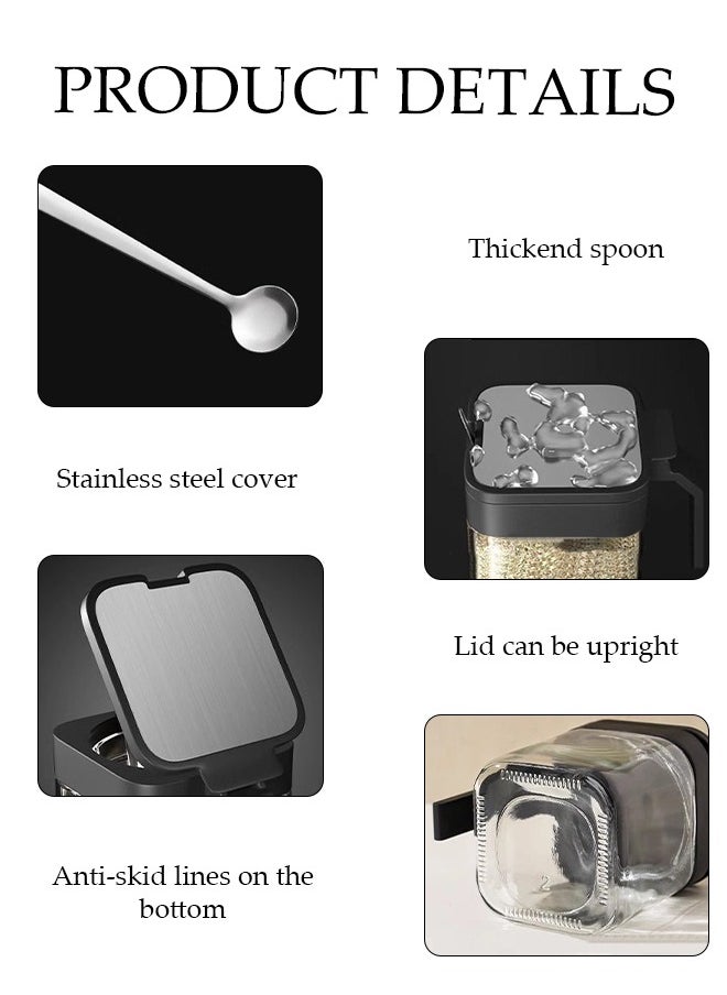 3 Pcs Seasoning Box, Household Spice Container, Kitchen Seasoning Bottle, Equipped Withspoon, Lid, Tray And Label, Handle Design, Dustproof And Moisture Proof, Easy To Clean, Suitable For Home And Kitchen