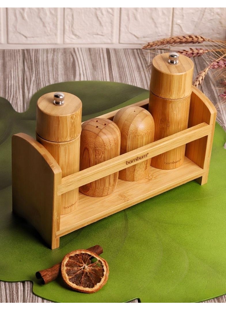 5 Piece Stand Salt Shaker Pepper Shaker Grinder Spice Jar Set