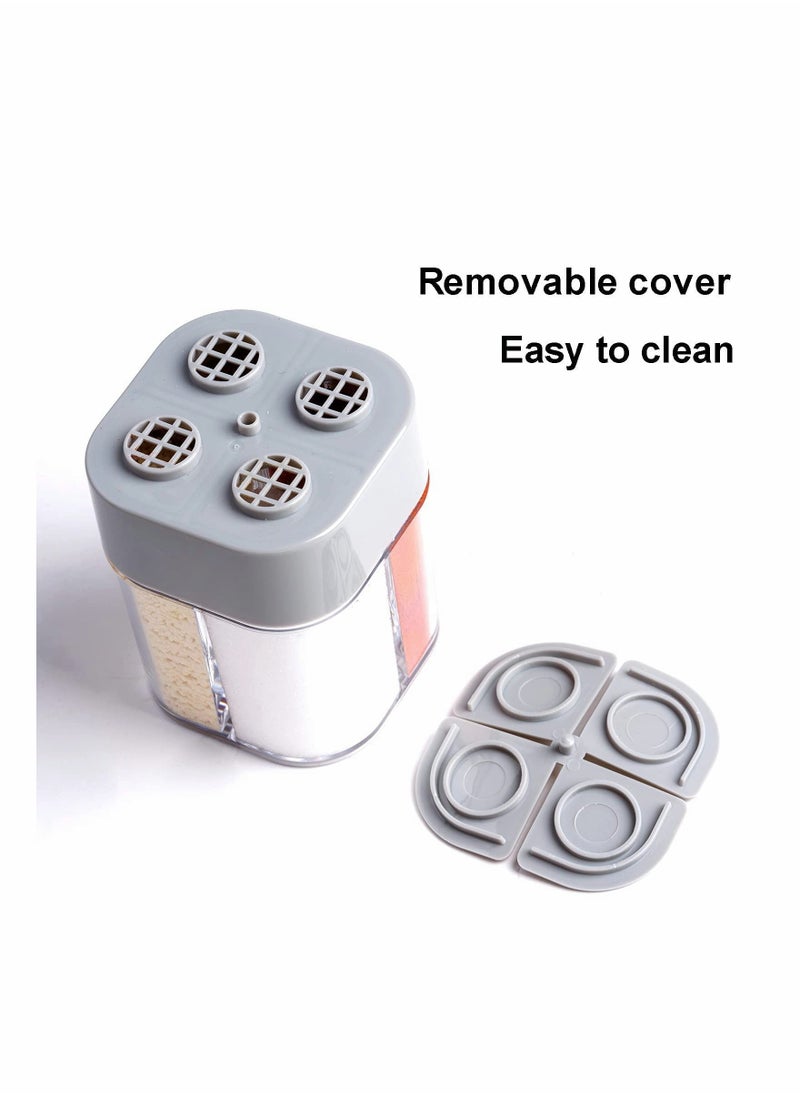 2 Pack 4 in 1 Spice Container Salt and Pepper Shaker Transparent Seasoning Can Filter lumps Jars for Home Restaurant Camping Travel Cooking BBQ