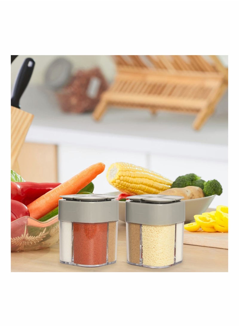 2 Pack 4 in 1 Spice Container Salt and Pepper Shaker Transparent Seasoning Can Filter lumps Jars for Home Restaurant Camping Travel Cooking BBQ
