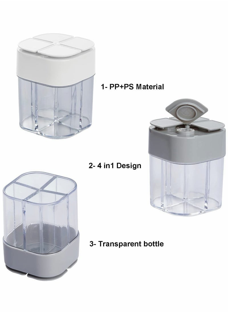 2 Pack 4 in 1 Spice Container Salt and Pepper Shaker Transparent Seasoning Can Filter lumps Jars for Home Restaurant Camping Travel Cooking BBQ